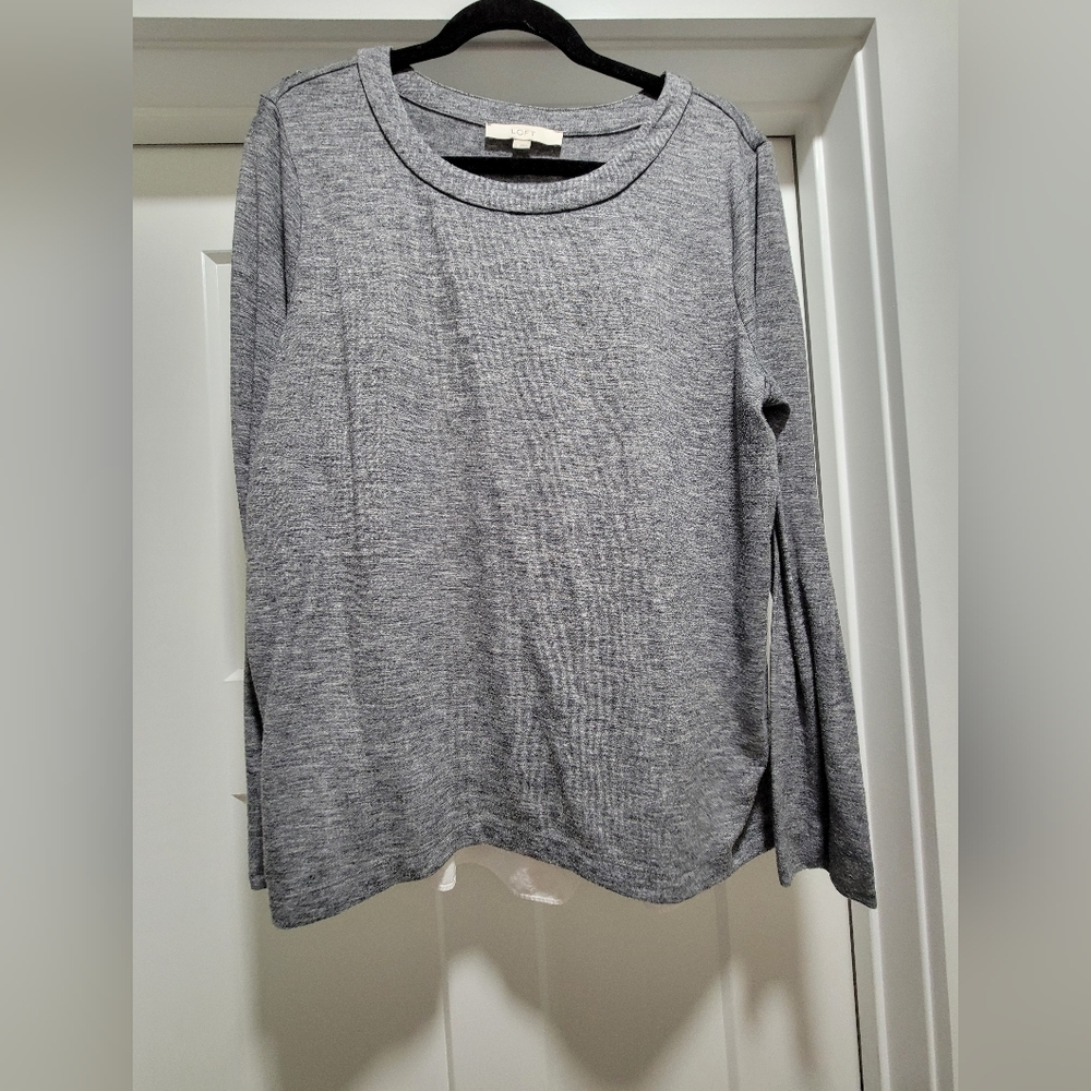 Gray and White Long Sleeve Top